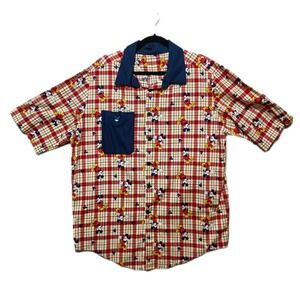 Disney Mickey Mouse Plaid Button Up Shirt Mens XL Short Sleeve Casual Top Custom